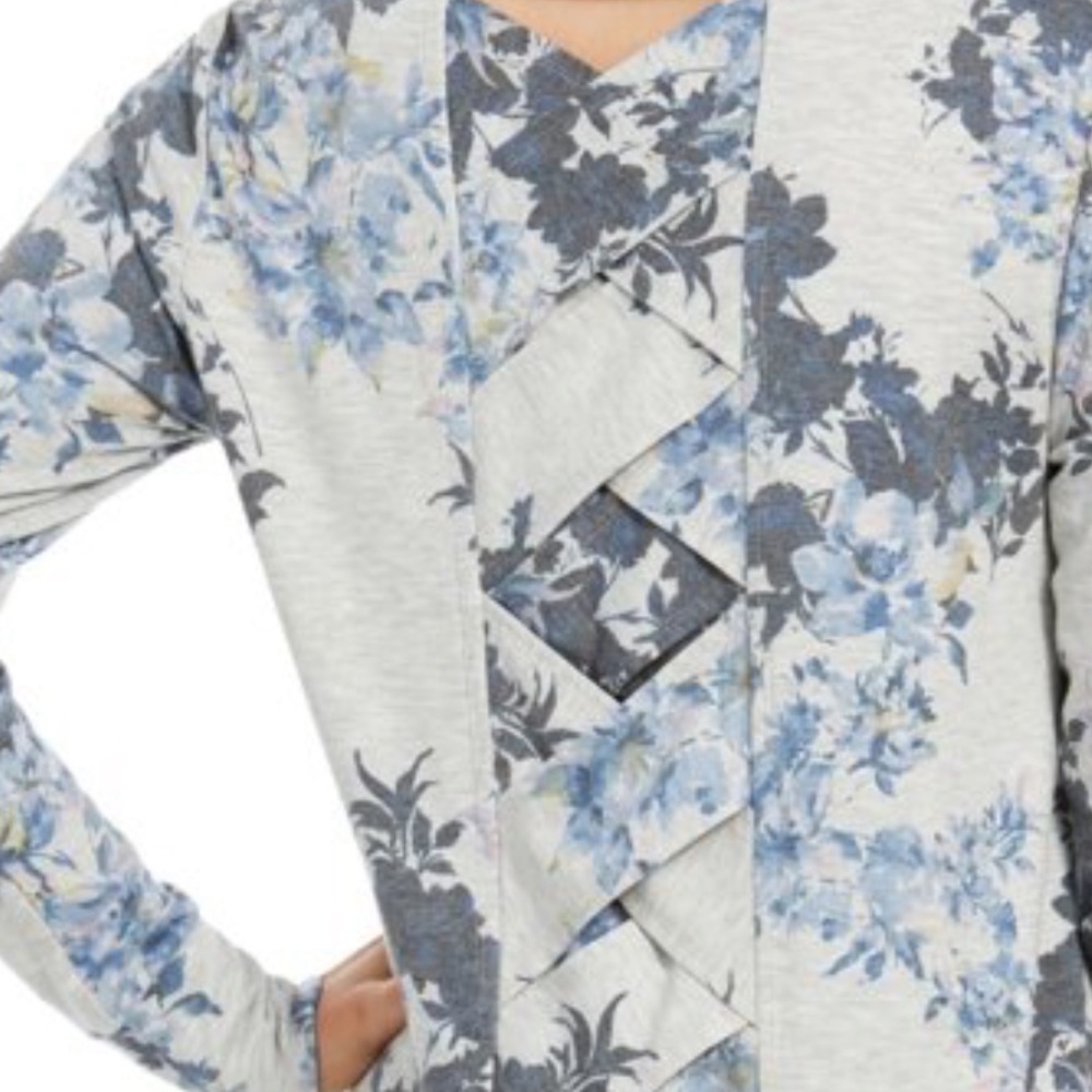 IDEOLOGY Womens Gray Floral Long Sleeve T-Shirt Active Wear Sweater Size Medium - Picture 4 of 9